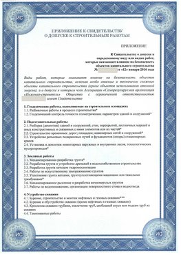Приложение к свидетельству о допуске к строительным работам Новороссийск СРО в строительстве